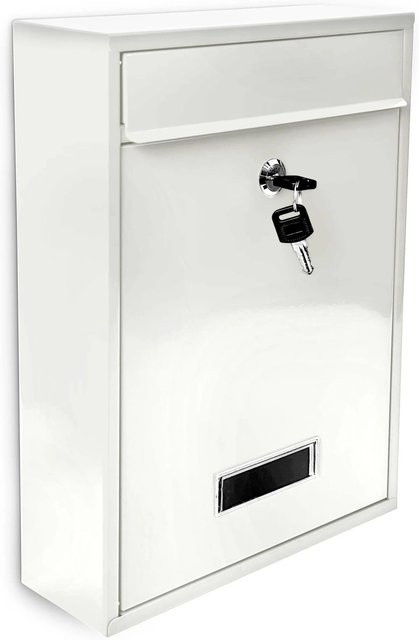 Abschließbarer Briefkasten aus Metall von Relaxdays in Weiß, Wandmontage, B: 35 cm, H: 26,5 cm, T: 8,5 cm - Bild 1