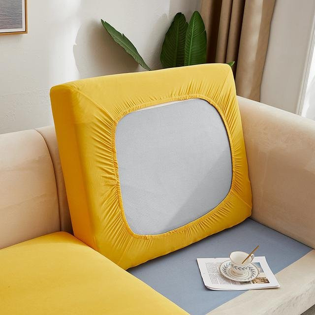 BRHUIXUE Elastischer Stretch-Sofa-Sitzkissenbezug in Gelb, Abnehmbarer Sofabezug aus Polyester-Elastan für Ecksofas und Stühle - Bild 1
