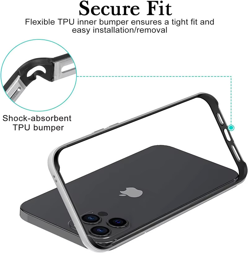 Schlankes Hartschalenetui mit Aluminiumrahmen und Metallstoßstangenrahmen für iPhone 16 15 14 13 12 11 Pro Max Plus Mini XS XR in Schwarz - Bild 3
