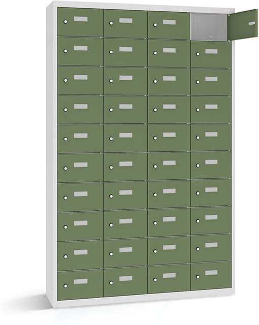 rotstahl Wertfachschrank mit 40 Fächern in Hellgrün und lichtgrauem Korpus, B/T/H: 115 x 50 x 180 cm - Bild 1