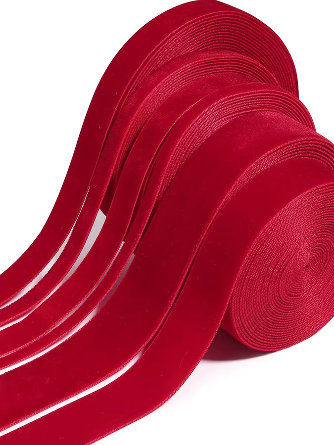 Einseitiges Samtbands mit Beflockung für DIY Weihnachtsdekoration und Handwerk, Farben: Braun, Rot, Grün, Marineblau, Länge: 5 bis 10 Yards - Bild 4
