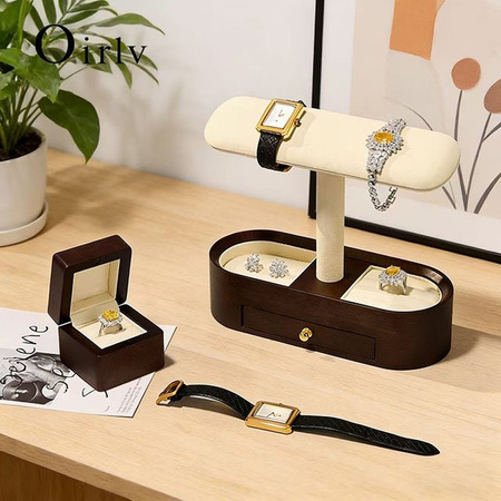 Oirlv Uhrenständer aus Walnussholz als Schmuck-Organizer für Halsketten, Armbänder und Ringe in Schwarz oder Braun