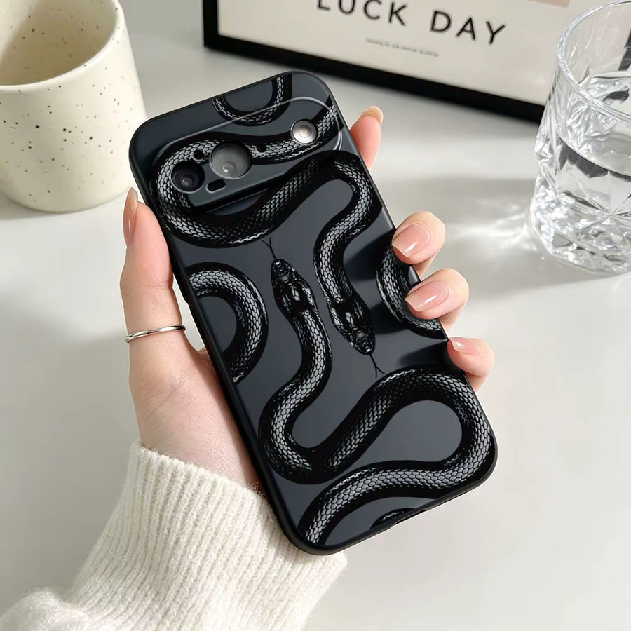 Schlangenmuster Handyhülle aus weichem Silikon für Google Pixel 6 6A 7 7A 8 8A 9 10 10A Pro XL 5G in Schwarz - Bild 2