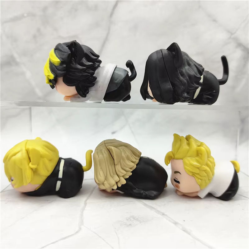 Bandai Tokyo Revengers Anime Figuren Set mit Takemichi, Mikey, Baji, Chifuyu und Kazutora als bunte Katzen-Modelle aus Kunststoff zur Dekoration - Bild 3