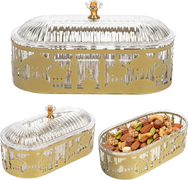 CYZIWEIN Ramadan Süßigkeiten Tablett Gold Geometrisches Dessert-Tablett für Eid Mubarak und Islamische Dekoration - Bild 1