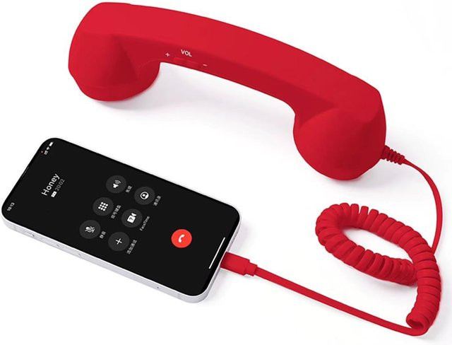 Haoming Retro-Telefonhörer mit USB-C und 3,5mm Klinkenanschluss in Rot - Bild 1