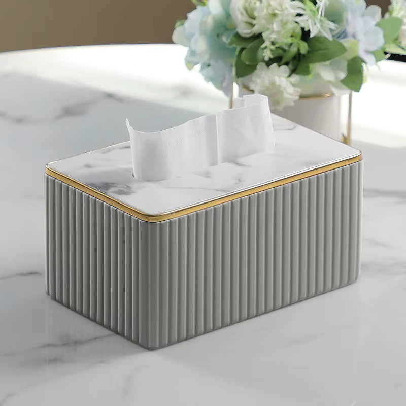 Luxus Taschentuchbox aus Leder in Weiß für Wohnzimmer und Esstisch - Bild 3