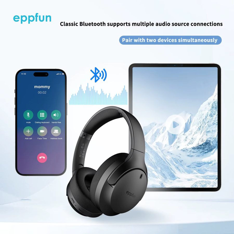 Eppfun LE Audio Auracast Bluetooth 5.4 Over-Ear-Kopfhörer mit Mikrofon in Schwarz mit Aptx Lossless und geringer Latenz für TV - Bild 4