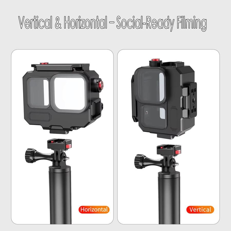 FEICHAO Wasserdichtes Metallgehäuse Schutzhülle für Insta360 Ace Pro 2 und Pro Sport in Schwarz, Unterwasser 80M Deep Sea Dive Shell Case - Bild 3