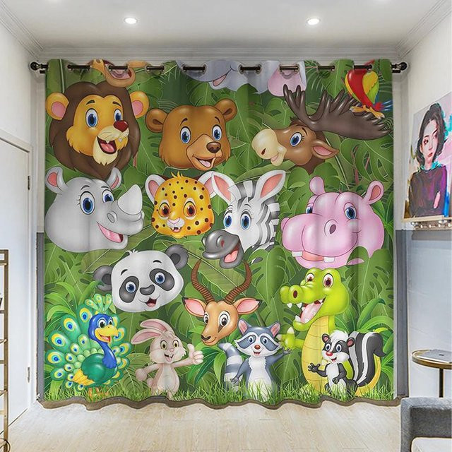 A Family Of Home Textiles Vorhänge mit Cartoon-Tier-Motiven für Kinderzimmer, halbtransparent, Mehrfarbig, B: 50 cm, H: 50 cm, 2er-Set - Bild 1