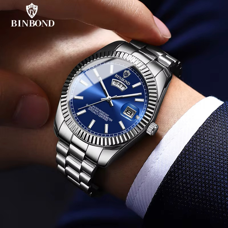 Binbond Armbanduhr Edelstahl, Analoguhr, Silber, Herren - Bild 4