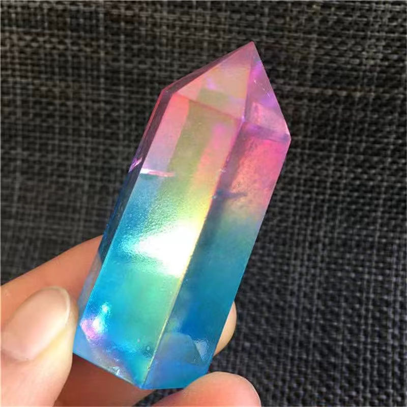 Sisterstone Aura Quarz Turm mit Punkt-Design in Rosa und Blau als dekorativer Heilstein - Bild 2