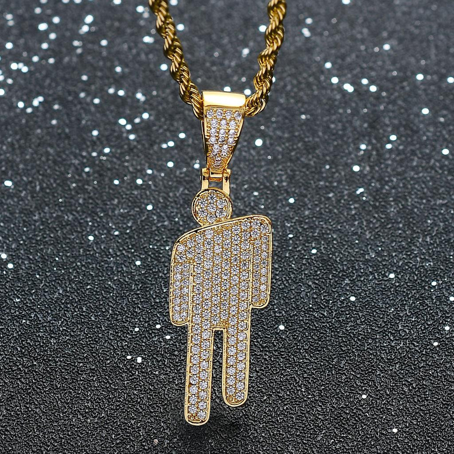 Nakahara Halskette, Anhänger schräger Kopf, Eisenlegierung, Gold, Kristall, Unisex - Bild 2