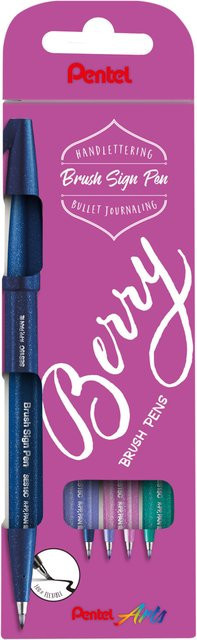 Pentel Brush Sign Pen Kalligrafiestift Set mit 4 Farben: Dunkelblau, Blauviolett, Magenta und Türkis - Bild 1
