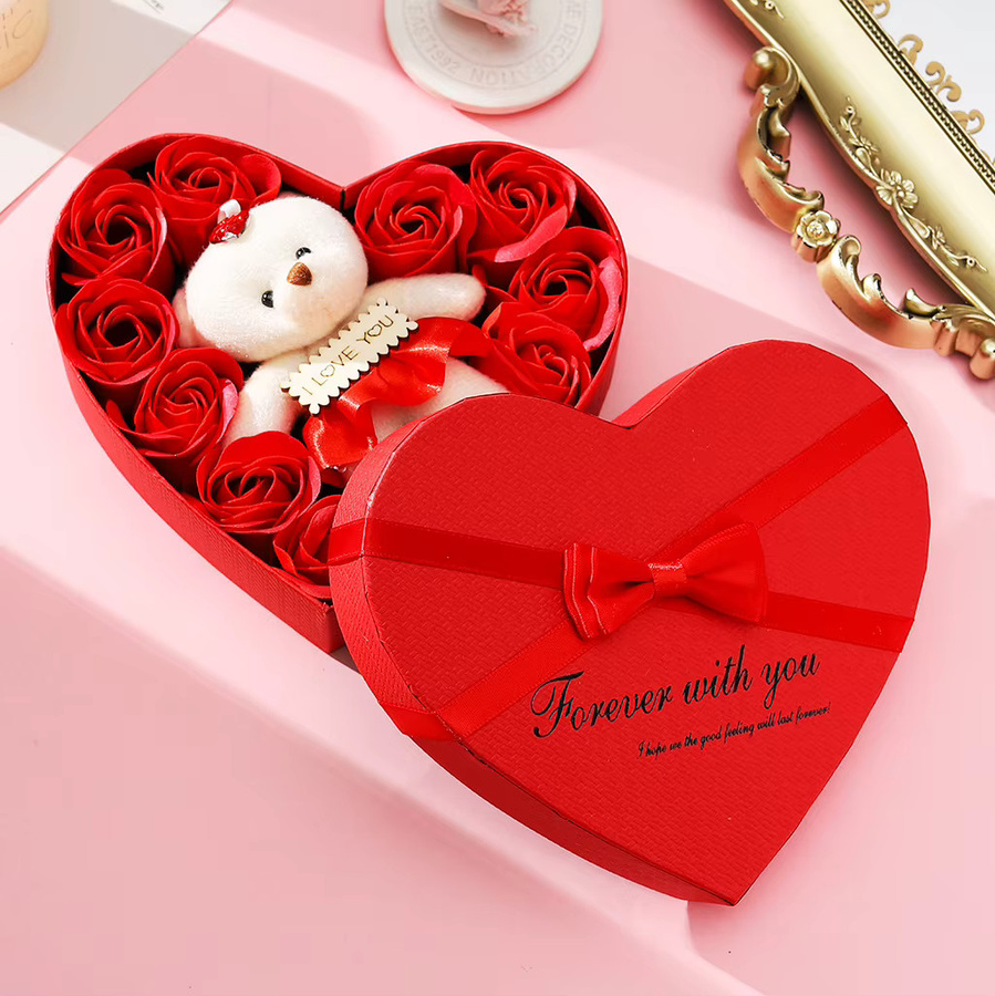 Uflower Geschenkbox mit Rosen und Bär in Rot, Pink und Weiß für Valentinstag und besondere Anlässe - Bild 1