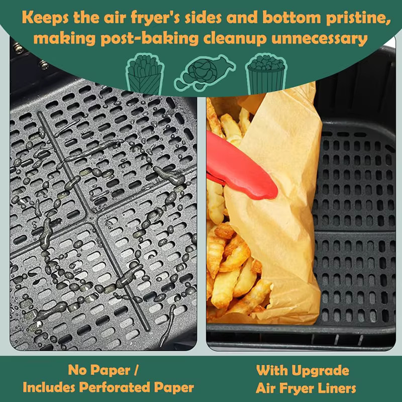 Einweg-Papiereinlagen für Luftfritteusen quadratisch braun, Airfryer-Pergamentpapier für Ninja und Cosori, 23 cm - Bild 2