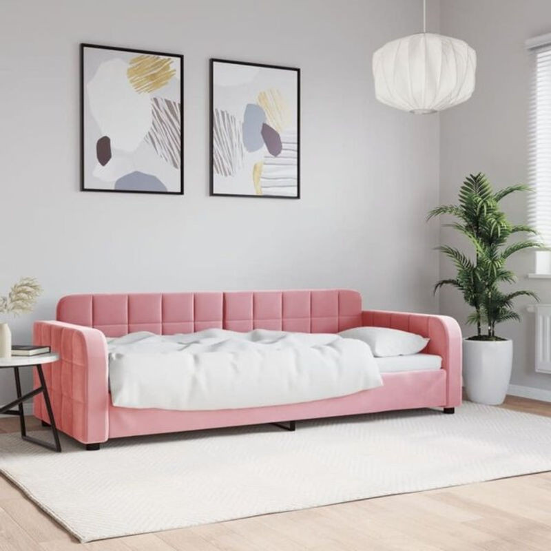 Modernes Polsterbett Vidaxl aus Samt und Metall in Rosa, B/T/H: 200 x 80 x 91 cm - Bild 1