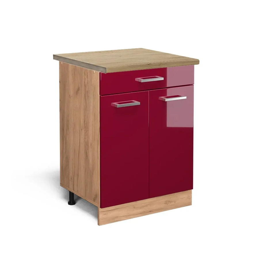 Vicco Küchenunterschrank R-Line in Bordeaux Hochglanz und Eiche mit Schubladen, B/T/H: 60 x 60 x 81,6 cm - Bild 2