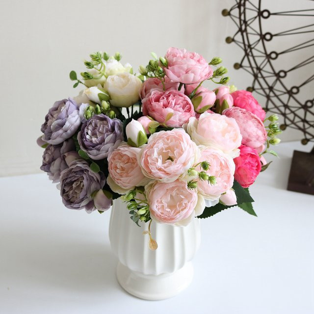 Künstlicher Pfingstrosen-Blumenstrauß aus Seide von XIAOYINMO in Pink für deine Tischdekoration und Hochzeitsfeier - Bild 1