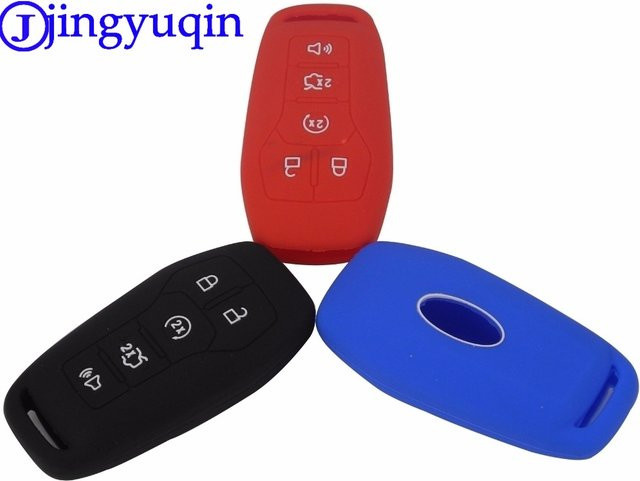 Jingyuqin Silikon Autoschlüssel Abdeckung für Ford Explorer Fusion Mustang F150 und Lincoln MKZ MKC Smart Key mit 5 Tasten - Bild 1