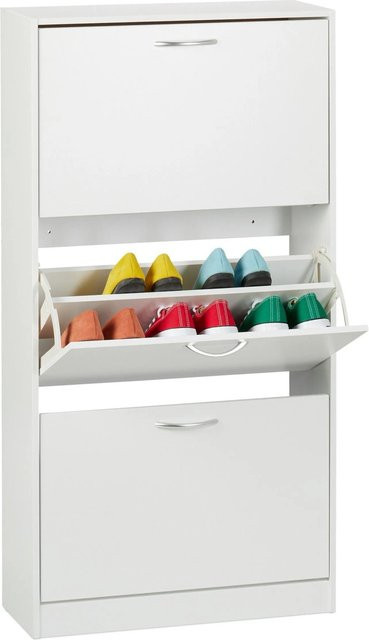 Relaxdays Schuhschrank Weiß mit 3 Klappen aus Spanplatte, B/H/T: 116 x 60 x 24 cm - Bild 1