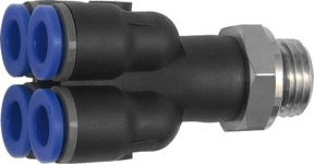 Riegler Mehrfachverteiler Blaue Serie, 4-fach, drehbar, Messing, Blau/Schwarz, G 1/4, Ø 4mm - Bild 1