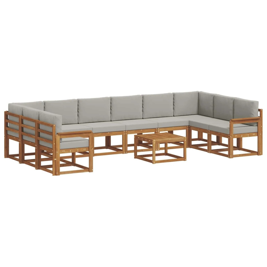 vidaXL Outdoor-Sofagarnitur aus Akazienholz in L-Form mit 11-teiligem Set, Farbe: Natur und Hellgrau - Bild 2