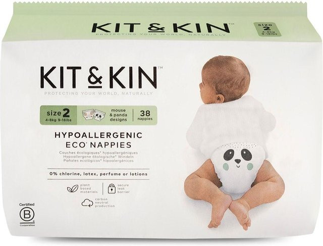 Kit&Kin Hypoallergene Babywindeln Größe 2 (4-8 kg), 38 Stück, Duftfrei, Weiß - Bild 1