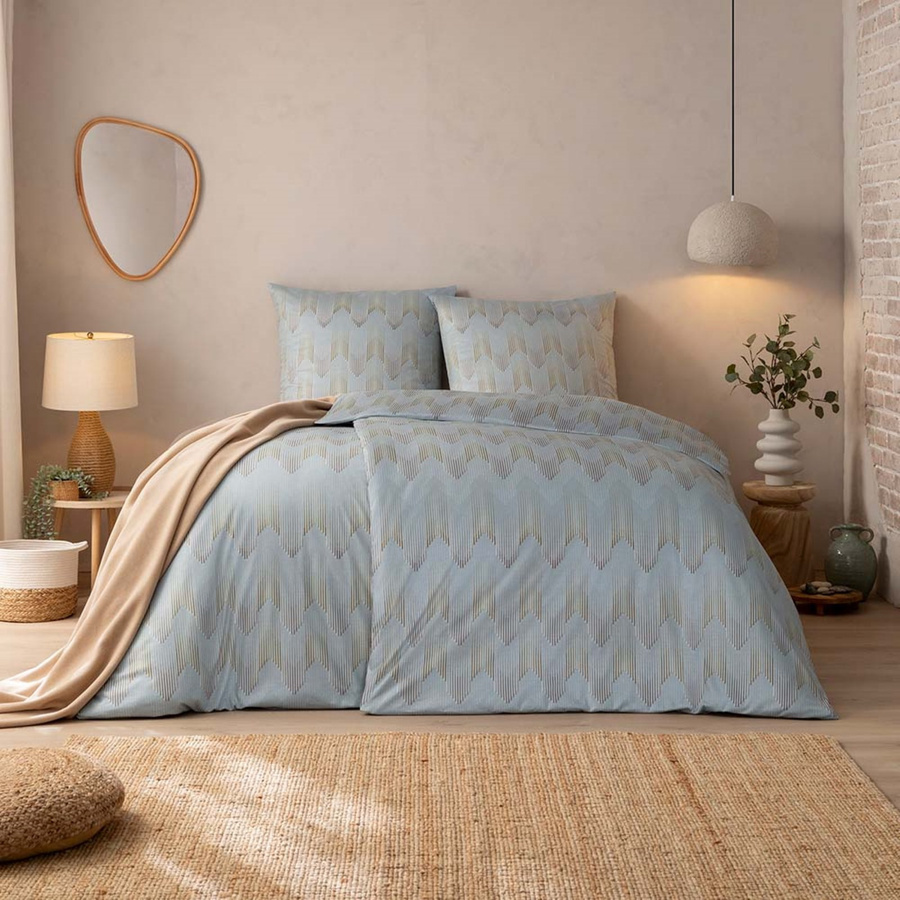 Estella Mako Jersey Bettwäsche Cielo grau Zickzack silber mit Bettbezug und Kissenbezug, B/T/H: 135 x 200 cm und 80 x 80 cm - Bild 1