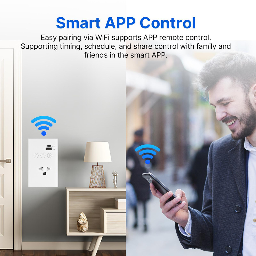 Neoglint WiFi Wand Touch Lichtschalter mit Typ-C USB Steckdose, Glas, Schwarz, 2,4 GHz, Neutralleiter erforderlich, US Plug - Bild 3