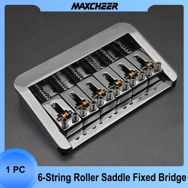 MAXCHEER 6-saitige Rollen-Sattelbrücke für Gitarren, feste Heckbrücke mit Saitenkörper durch Saitenraum, B/T: 74 x 45 mm, Farben: Schwarz, Gold oder Chrom - Bild 1