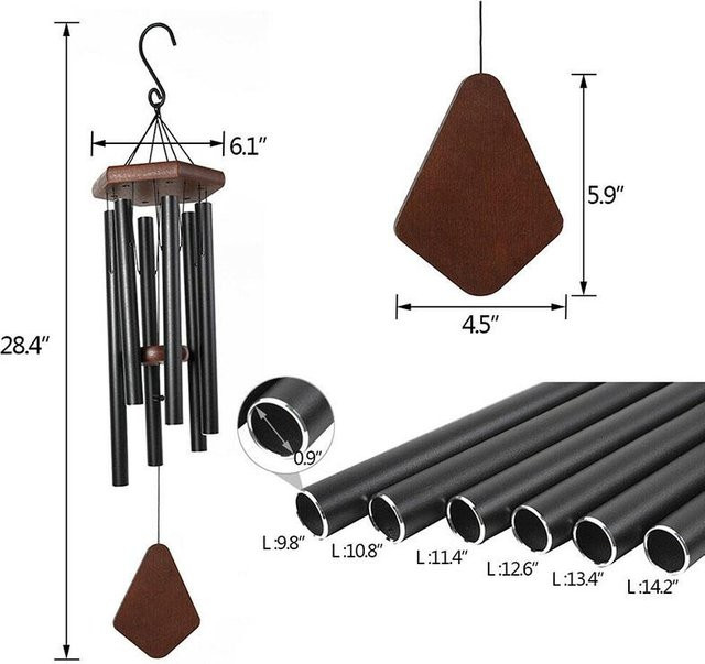 ThousandJoy Windspiel aus Aluminium mit tiefem Ton und Kapellenglocken in Schwarz für den Garten und Außenbereich - Bild 1