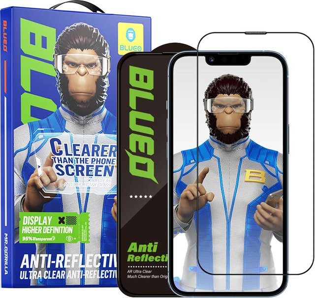 Blueo Anti-Reflektierende HD Displayschutzfolie aus gehärtetem Glas für Apple iPhone 14 Plus und iPhone 13 Pro Max, Schwarz - Bild 1