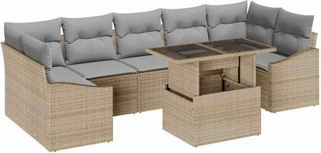 vidaXL 8-teiliges Garten-Sofa-Set in Beige aus Poly Rattan mit integriertem Stauraum und Polstern - Bild 1