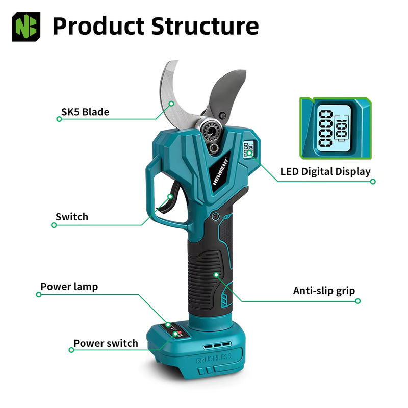 NewBeny 4-Gang-Bürstenlose elektrische Gartenschere kabellos für Makita LXT Akku zum Schneiden von Ästen und Obst - Bild 2