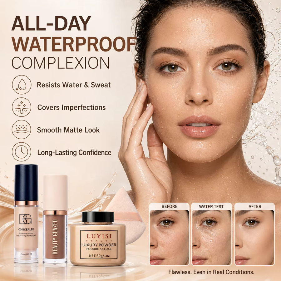4-teiliges Set Concealer, Konturierungspuder & Puderquaste, Matt-Effekt - Bild 3