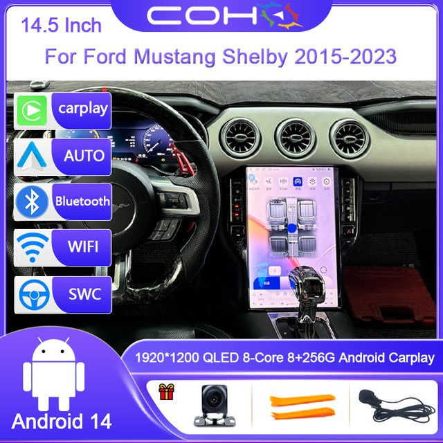 Roadonline Android 14 Multimedia Player für Ford Mustang Shelby 2015-2023, 14,5 Zoll, 8-Core Stereo Empfänger mit GPS, 4G, WIFI und Carplay, Schwarz - Bild 1