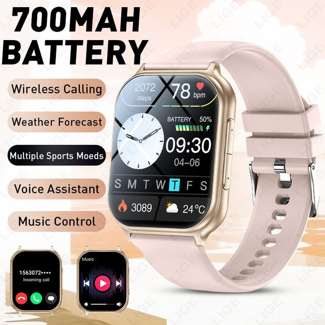 LIGE Smartwatch für Damen und Herren in Schwarz mit 1,83 Zoll Display, Bluetooth-Anruf, Herzfrequenz- und Schlafüberwachung, wasserdicht und rechteckiges Design - Bild 1