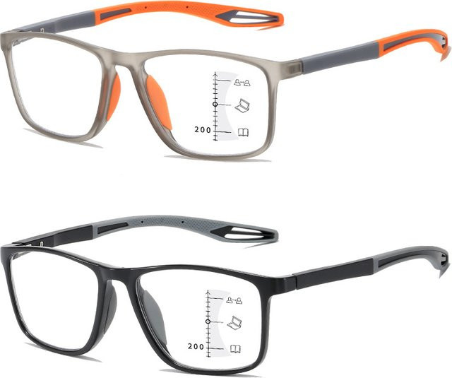 Multifokale Progressive Lesebrille, Vollrand, rechteckig, Kunststoff, grau, Unisex - Bild 1