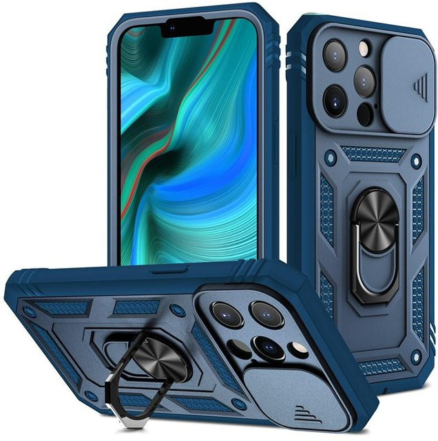 Just Texture Heavy Duty Schutzhülle mit 360 Grad drehbarem Ständer für iPhone, Samsung und Google, stoßfest, Blau - Bild 1