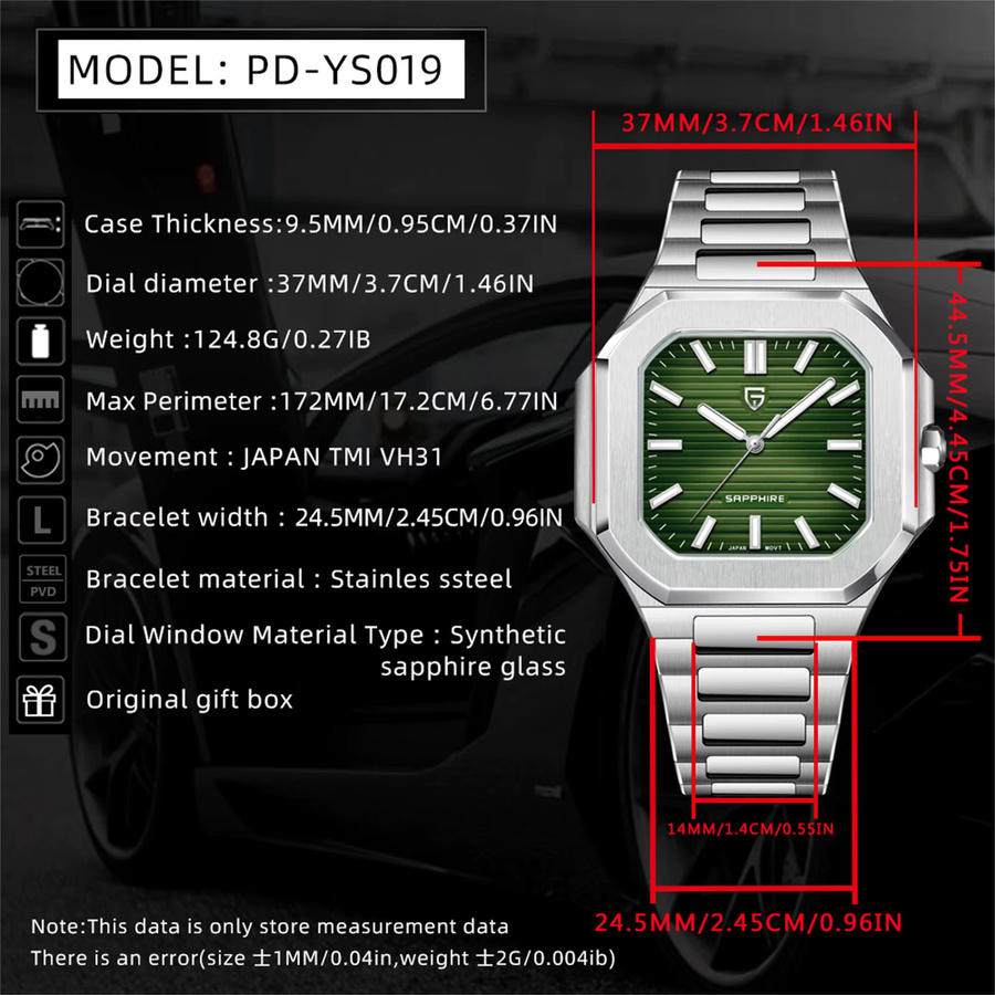 PAGANI DESIGN Armbanduhr, Quarz, Edelstahl, 37 mm, Herren, Silber, Grün - Bild 2