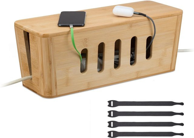 Relaxdays Kabelbox aus Bambus in Natur mit Magnetverschluss, B/T/H: 44 x 16,5 x 16 cm - Bild 1