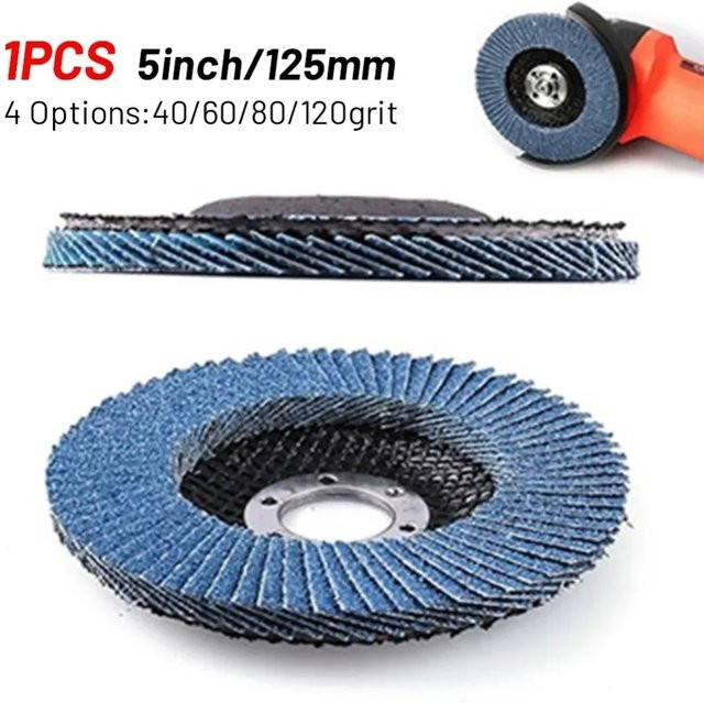 Blaue Lamellenschleifscheiben für Winkelschleifer, Durchmesser: 125 mm, Körnung 60/80/120, Schleifmittel für Metall, Holz und Kunststoff - Bild 1