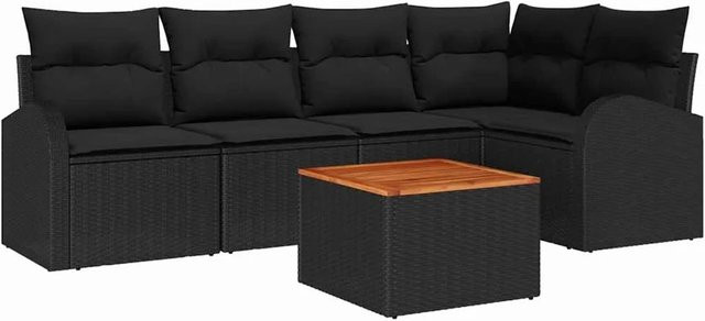 vidaXL Garten-Sofa-Set 6-teilig aus Polyrattan in Schwarz mit L-Form und Stauraumfunktion inklusive Tisch und Kissen - Bild 1