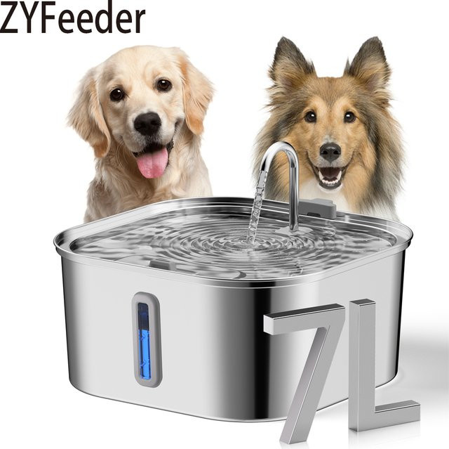ZYFeeder Automatischer Trinkbrunnen aus Edelstahl für Katzen und Hunde, 7 l, Silber - Bild 1
