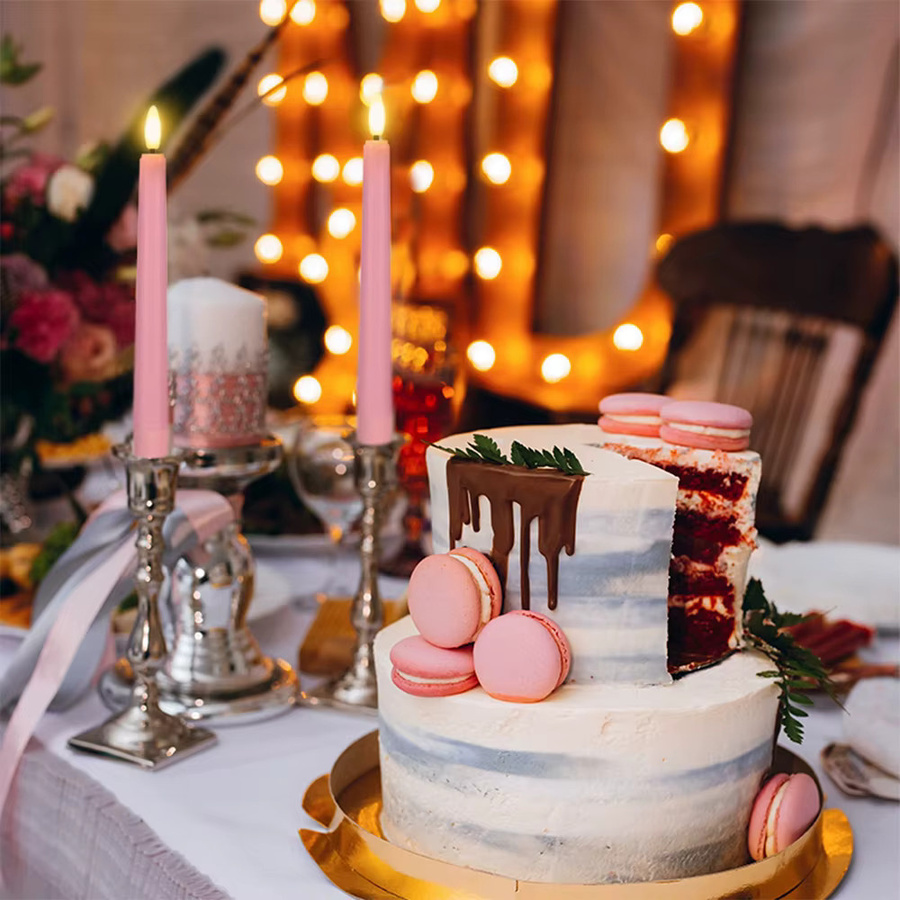 FPOO 4er Set LED Taper Kerzen in Rosa, batteriebetriebene Flammenlose Kerzen mit Fernbedienung und Timer für Hochzeit und Dekoration - Bild 4