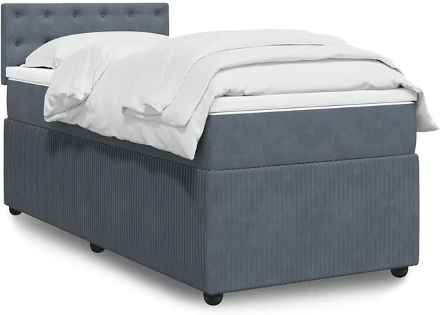 vidaXL Boxspringbett mit Matratze Dunkelgrau aus Samt mit USB-Anschluss und Unterbettbeleuchtung B/T/H: 90 x 190 x 100,5 cm - Bild 1