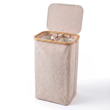 Björn&Schiller Wäschebox mit Deckel und 2 Fächern in Beige, 105 l, aus Stoff und Bambus