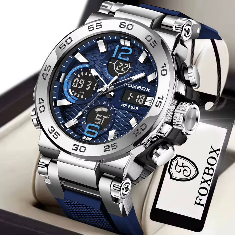 FOXBOX Digitaluhr, Chronograph, Quarz, Blau, Silikon, Herren - Bild 6