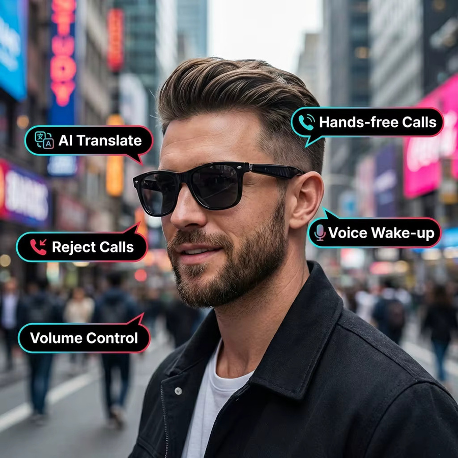 SENBONO KI-Übersetzungs-Smartbrille für Herren mit Bluetooth, Musikwiedergabe und Telefonfunktion, Sonnenbrille für 100+ Sprachen - Bild 4